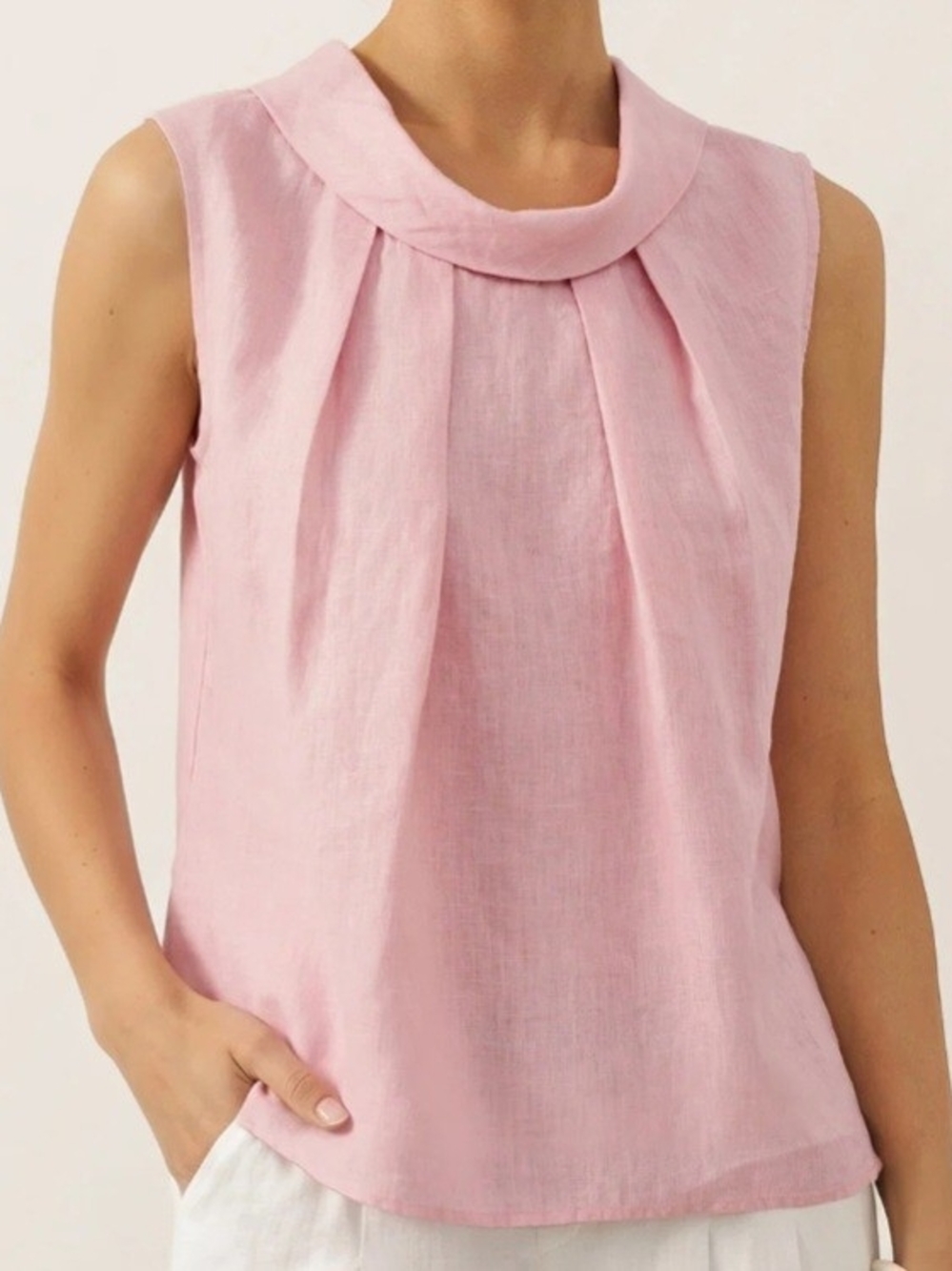 Women's Pink Sleeveless Linen-Feel Camisole